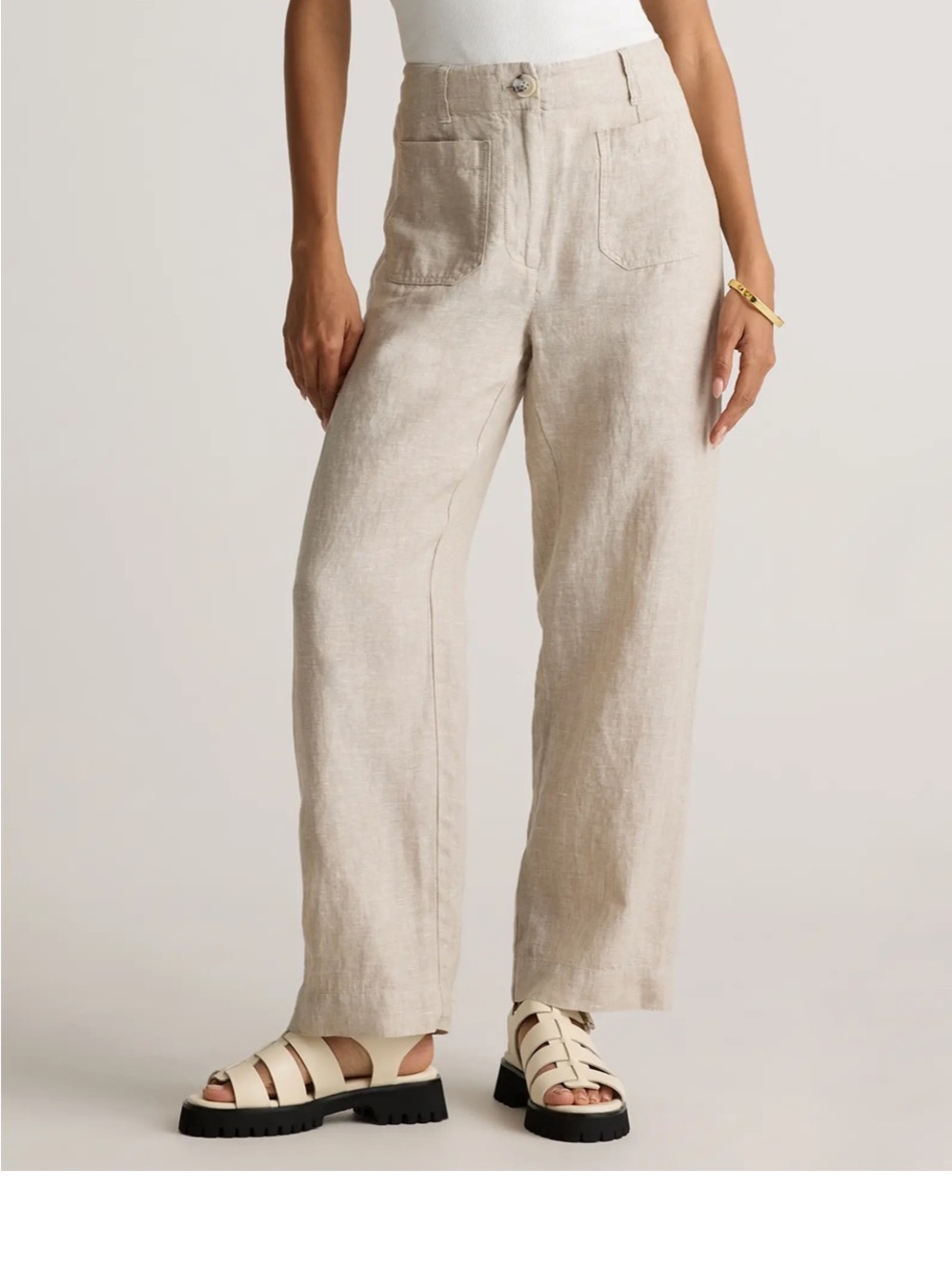 Quince 100% European Linen Patch Pocket Wide Leg Pants size 14 color flax